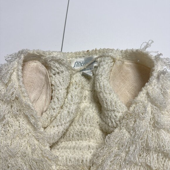 Vintage Sideffects Hand Crochet Shaggy Sweater Cardigan Womens Medium 80s 90s - Picture 9 of 12